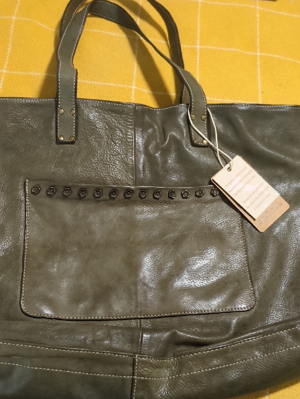 Olive Green Distress Italian Leather Tote Bag - Stylish Everyday Carry